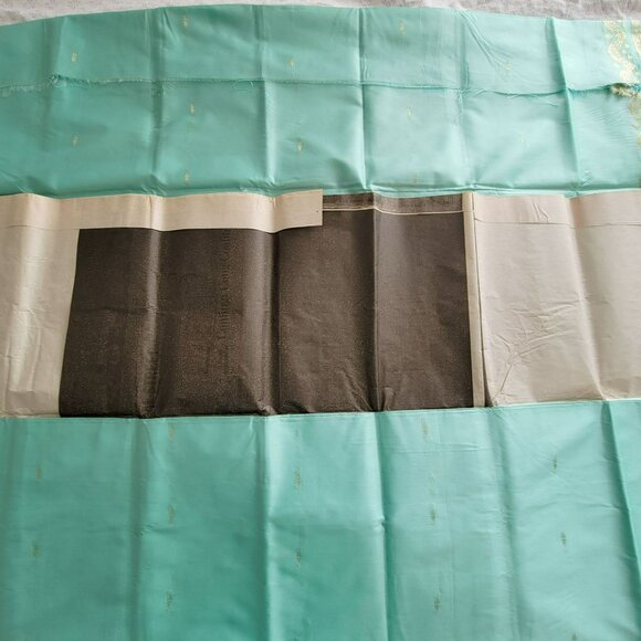 Seafoam Green Silk & Gold Banarasi Saree Sari 2 Pcs NEW 44W x 184L - Picture 6 of 16